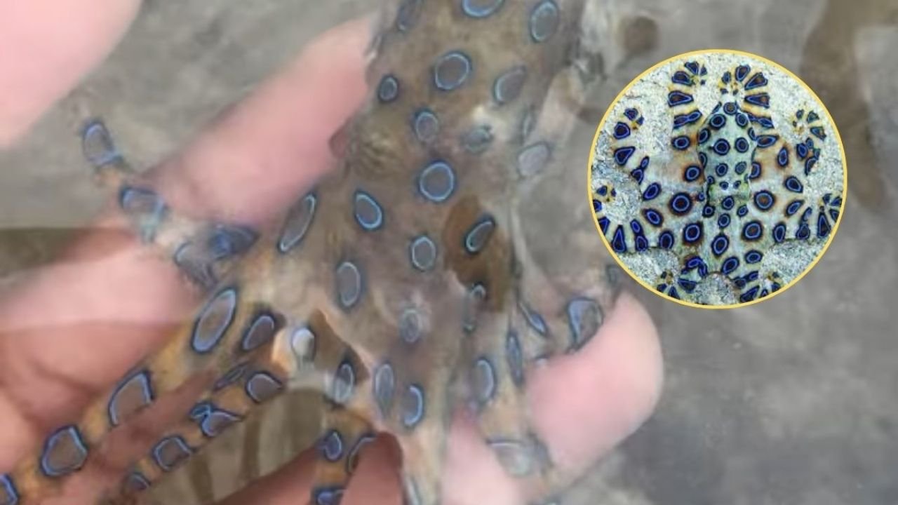Turista juega con pulpo que encontró a la orilla del mar y resultó ser una especie altamente venenosa.
